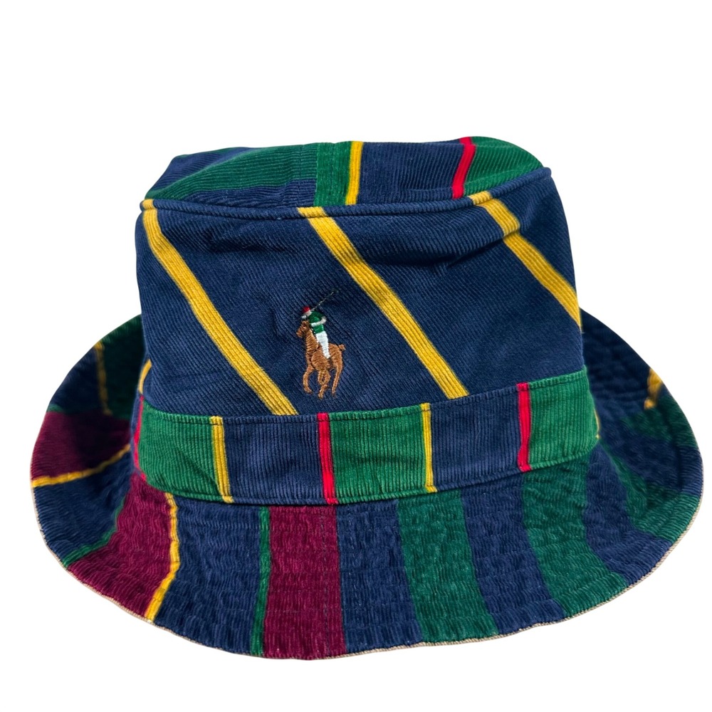Polo Ralph Lauren Bucket Hat Unisex L/XL Multicolor Corduroy Striped Pony Logo